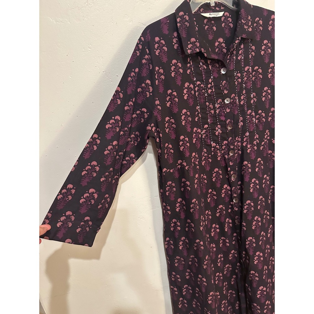 Marketplace Handwork of India Cotton Block Print Midi Shirt Dress Purple Medium